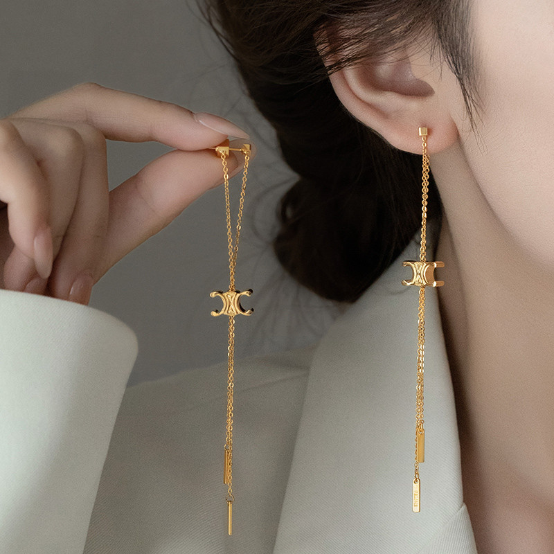 凯旋门长款流苏耳坠显脸小耳环