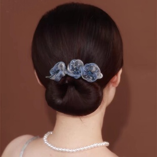 蓝色花清冷万能盘发器丸子头懒人神器扭扭夹后脑勺发夹头饰网红夹