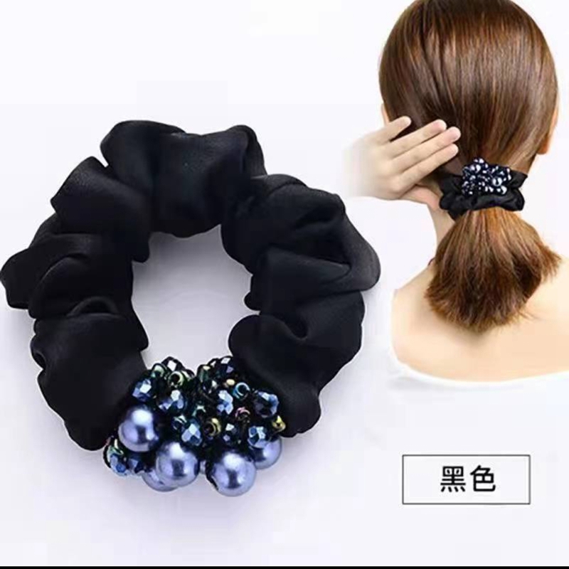 发绳扎马尾珍珠大肠圈发圈丝绸缎面头花妈妈发饰头花韩国发圈饰品