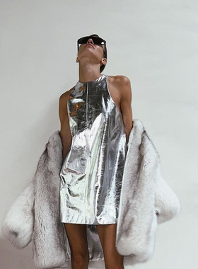 Solid color round neck sleeveless dress 纯色圆领无袖连衣裙女