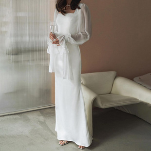 neck square color 纯色方领包臀连衣裙 hugging dress hip Solid