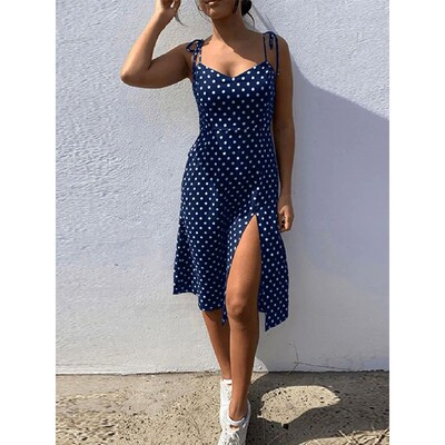 Black and white polka dot split dress 女士黑白波点开岔连衣裙