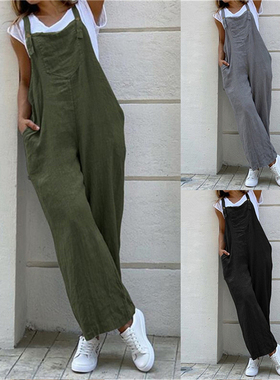 Playsuits Long Pockets Wide Leg Pants Combinaison长款连体裤