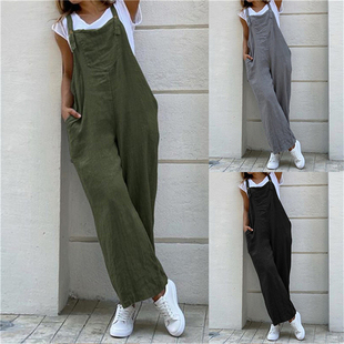 Wide Leg Pants Playsuits 连体裤 Pockets Combinaison长款 Long