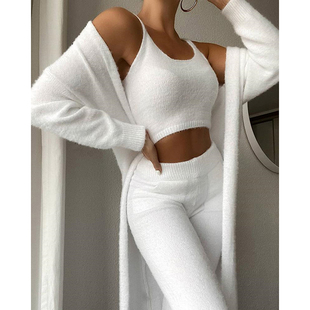Long Sleepwear Crop And Casual Cardigan Homesuit Tops Pants