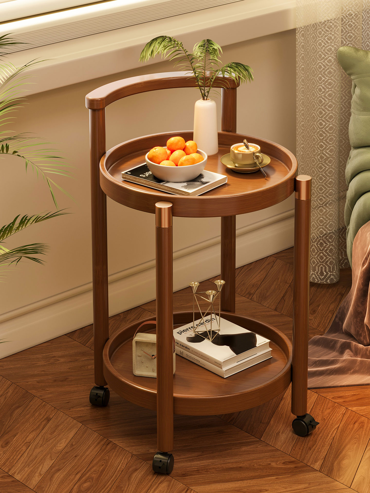 可移动茶几客厅家用沙发边几带轮床头桌小推车置物架新款阳台圆桌