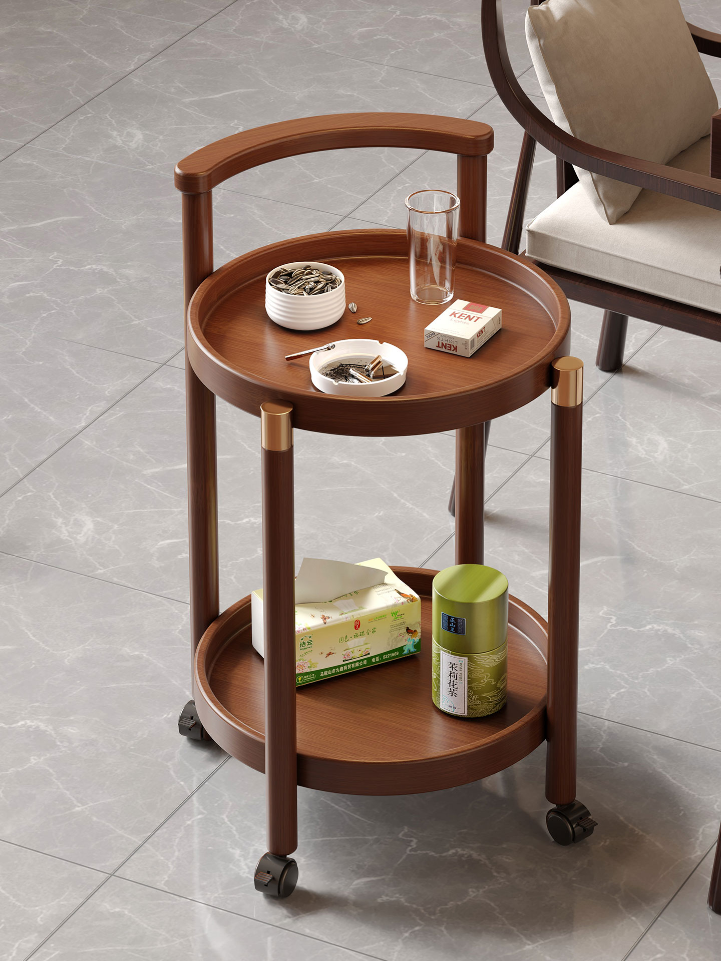 棋牌室专用可移动茶几麻将打牌茶水柜带轮小推车沙发边几小型茶桌