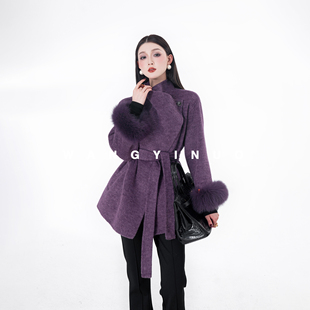 时尚 MD依诺 款 2025冬季 休闲保暖百搭轻奢羊毛大衣外套 紫梦轻柔