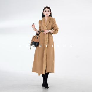 系带厚款 MD依诺 款 2025冬季 气质保暖拼接翻领大衣外套 胡桃手信