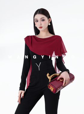 MD依诺【温润美人】2026新款时尚休闲百搭设计感长袖飘带撞色上衣