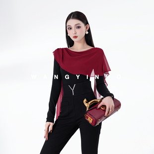 MD依诺【温润美人】2026新款时尚休闲百搭设计感长袖飘带撞色上衣