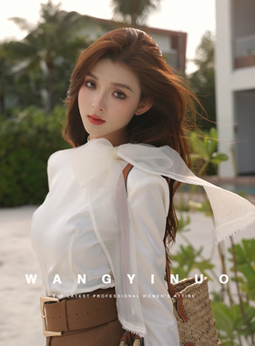 MD依诺【奥利维亚】2025春季时尚轻奢蝴蝶结设计显瘦长袖衬衫上衣