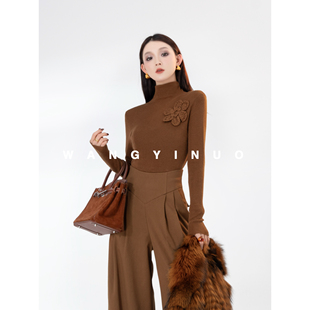 轻奢气质慵懒风玫瑰长袖 MD依诺 时尚 2025冬季 打底上衣 暖炉烤茶