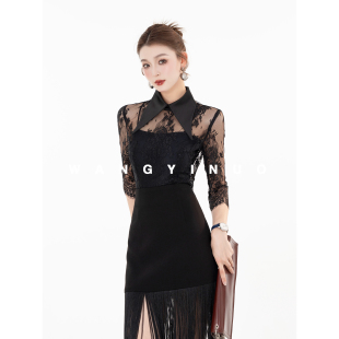 衬衫 MD依诺 百搭长袖 2026春夏设计感网纱透气时尚 上衣 蕾丝之约