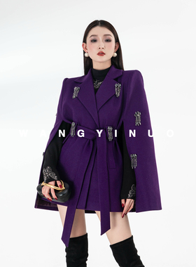 MD依诺【盛世浮华】2026新款加棉保暖气质时尚斗篷型毛呢重工外套
