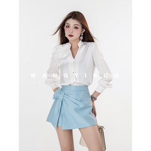 繁花不惊 立体花饰V领衬衫 2025秋季 时尚 上衣 新品 MD依诺