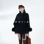 双面拼接斗篷式 MD依诺 披肩羊毛外套 新款 法式 色调焦点 2025冬季