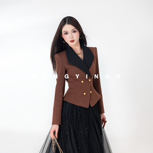 复古名媛拼接短外套 2025秋冬显瘦气质百搭修身 MD依诺 雾凇暖绒