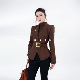 气质轻奢设计感重工加厚收腰羊毛外套 2025冬季 MD依诺 琥珀流光