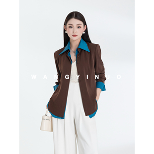 衬衫 MD依诺 通勤设计感减龄休闲拼色长袖 2026春季 上衣 春山空响