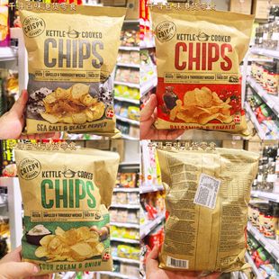 香港代购 丹麦Kettle Cooked厚切薯片海盐黑胡椒味办公室膨化食品