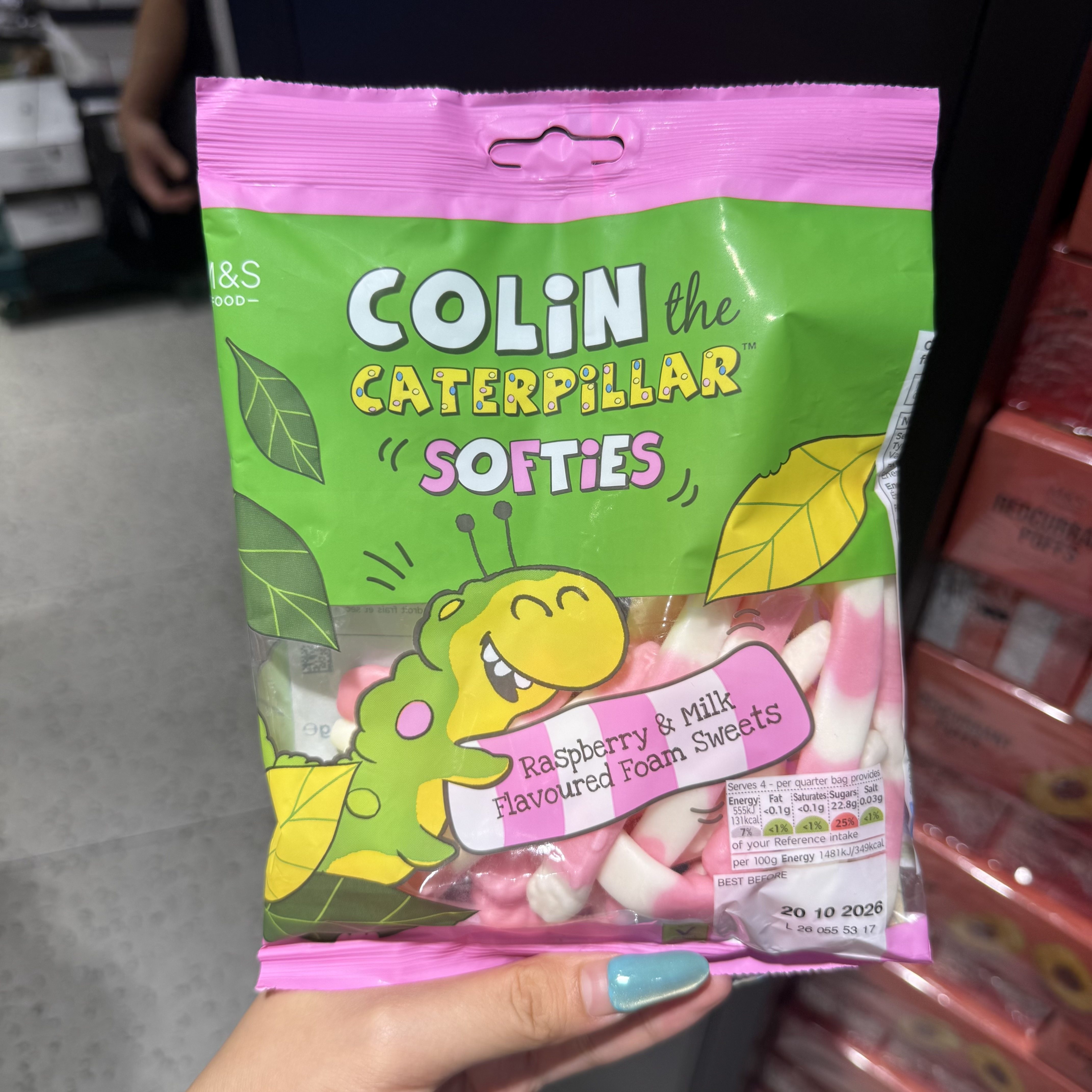 香港代购 M&S玛莎 Colin毛毛虫树莓牛奶味软糖 儿童进口休闲零食
