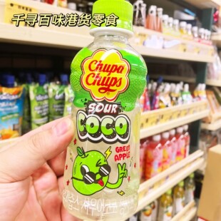 香港代购 韩国进口Chupa Chups青苹果汁饮料瓶装酸辣椰果味