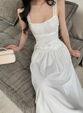Norain不下雨【3/27春季新品】白色蕾丝吊带连衣裙
