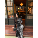 旗袍礼服 性感气质修身 Norain不下雨黑色丝绒长袖 连衣裙女秋冬新款