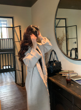 Norain不下雨 【现货5折】灰色羊毛双面呢外套女冬连帽高级感大衣