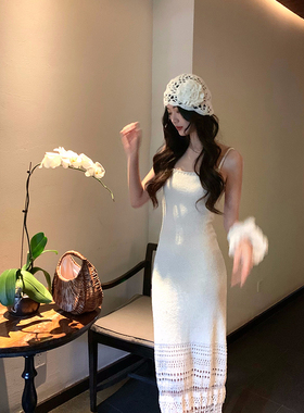 Norain不下雨【6折清仓】波西米亚针织吊带裙女海边度假风包臀裙