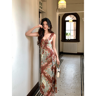 复古荷叶边印花裙女夏季 法式 气质连衣裙 6折清仓 Norain不下雨