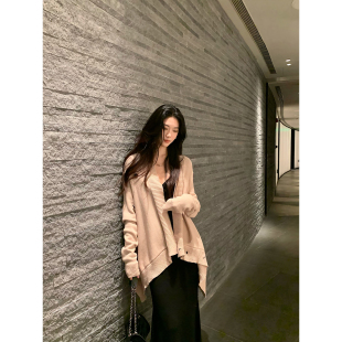 Norain不下雨 慵懒风卡其色修身外搭开衫女秋冬韩系长袖针织上衣