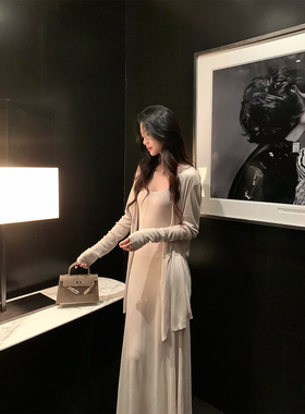 Norain不下雨 早春新款100莱塞尔度假修身针织开衫吊带长裙套装女