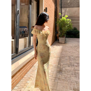 Norain不下雨 黄色包臀裙性感弹力印花碎花裙连衣裙 6折清仓