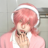 百合绚斗cos假发男生樱花粉全头套中长款 拖尾鲻鱼头拍照演出道具