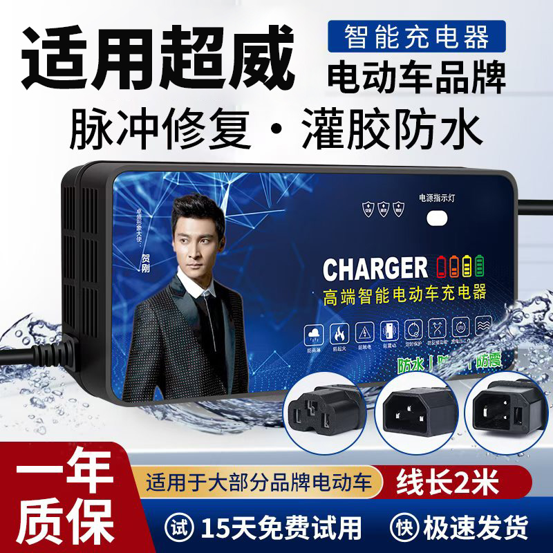 适用超威电动车充电器灌封充电器防水48V60V72V新国标公插通用