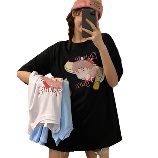 欧货大版ins短袖t恤女2021早春宽松韩版纯棉半袖洋气减龄上衣服潮