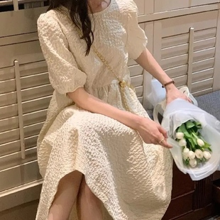 初恋连衣裙女2023新款 褶皱气质长裙子 收腰显瘦设计感小众法式 夏季