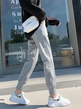 运动裤子女2023春秋卫裤小个子高腰显瘦外穿直筒哈伦休闲束脚长裤