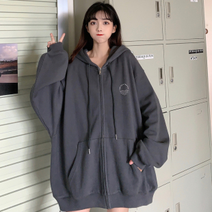 外套 oversize慵懒风连帽开衫 美式 复古vintage卫衣女2025春秋薄款