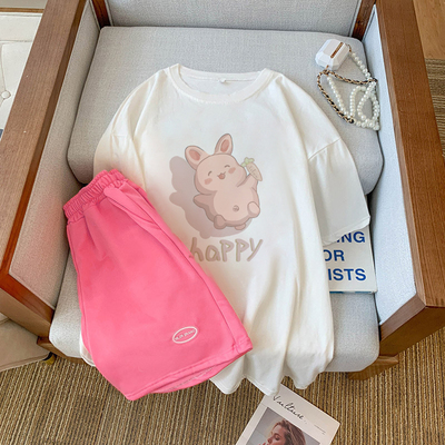 纯棉大码运动服套装女夏季两件套