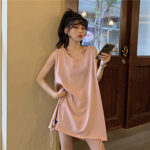 美式纯棉吊带运动坎肩背心无袖女