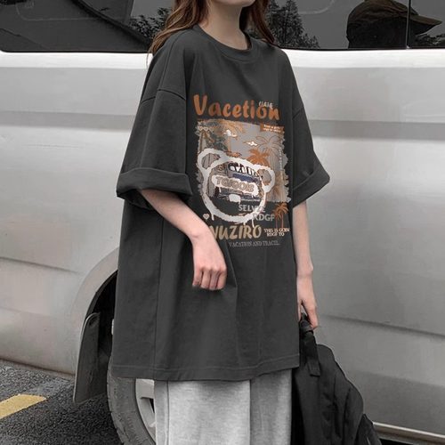 美式纯棉短袖t恤女夏季上衣服
