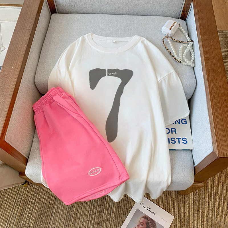 纯棉运动服套装跑步女夏季薄款短袖短裤小个子网红炸街休闲两件套