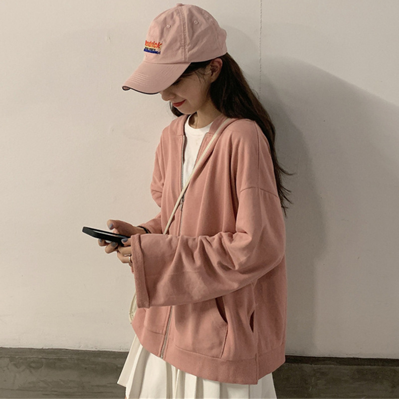 waitmore卫衣女潮ins连帽韩版宽松bf慵懒风春秋薄款开衫拉链外套