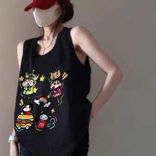 t恤女2025夏季 纯棉吊带背心无袖 外穿高级感慵懒风宽松篮球服上衣