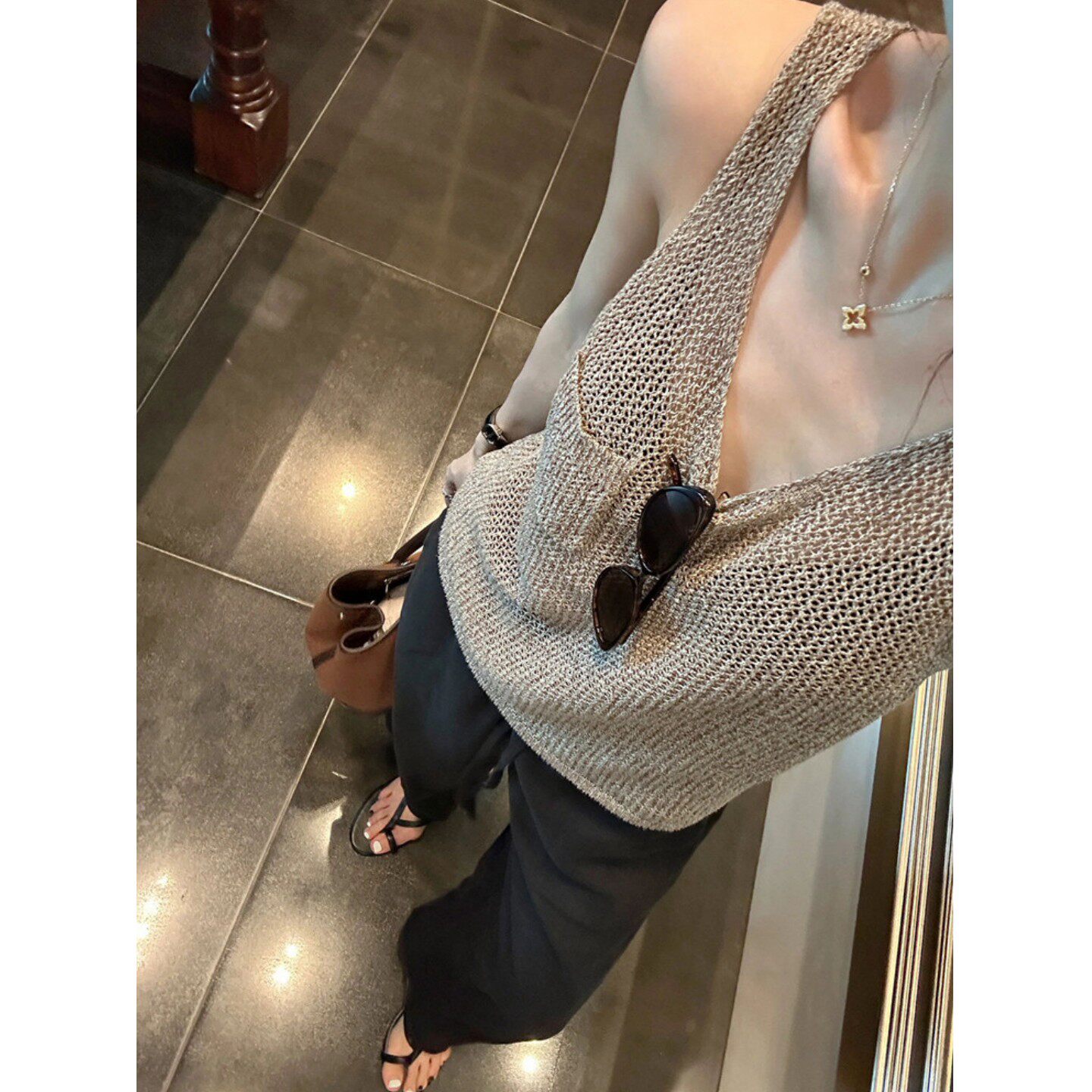 老钱风辣妹亚麻针织吊带背心女夏季外穿修身短款坎肩无袖挂脖上衣