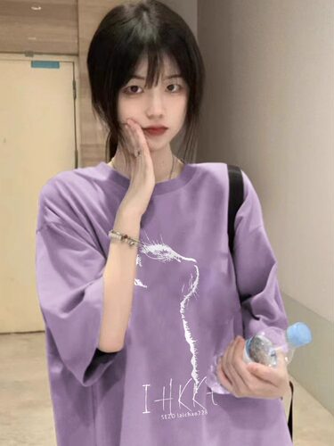 美式纯棉短袖t恤女夏季大码上衣
