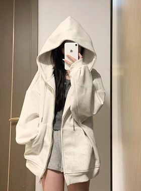 卫衣拉链薄款外套女2026新款春秋季小个子宽松慵懒风连帽开衫上衣